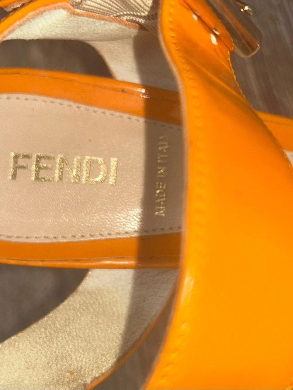 Fendi Women's Orange Patent Leather Heel Sandal
